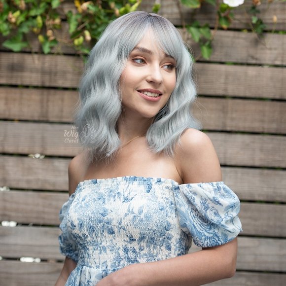 Dark Roots Silver Ombre Wavy Wig with Bangs | Mothers Day Gift | Ororo - Picture 2 of 9